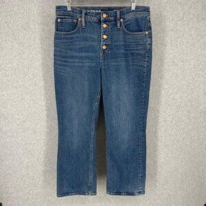 J Crew Womens Demi Boot Cut Crop Jean Size 30 Blue Denim Exposed Button Fly